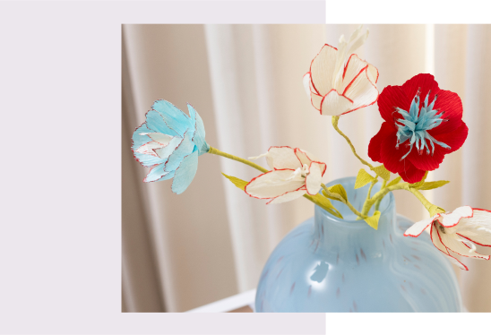 Fiori di crêpe in vaso
