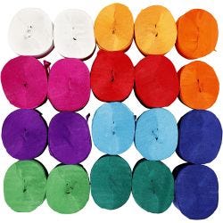 Strisce di Carta Crespa, L: 20 M, L: 5 cm, 22 g, colori asst., 20 rot./ 1 conf.