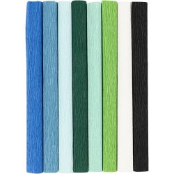 Carta Crespa, foglio 25x60 cm, Proporzione: 180%, 105 g, armonia blu/verde, 8 fgl./ 1 conf.