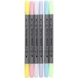 Pennarelli per tessuti, ampiezza tratto 2,3+3,6 mm, colori pastello, 6pz/ 1 conf.