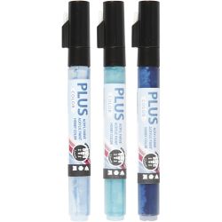 Plus Color Marker, L: 14,5 cm, ampiezza tratto 1-2 mm, celeste, blu navy, turchese, 5,5 ml, 3 pz/ 1 conf.