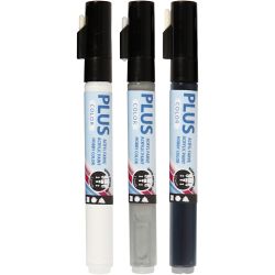 Plus Color Marker, L: 14,5 cm, ampiezza tratto 1-2 mm, nero, avorio, grigio pioggia, 5,5 ml, 3 pz/ 1 conf.