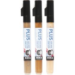 Plus Color Marker, L: 14,5 cm, ampiezza tratto 1-2 mm, rosa chiaro, oro, terra di Siena, 5,5 ml, 3 pz/ 1 conf.