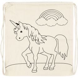Borsa con chiusura a cordoncino, unicorni, misura 37x41 cm, 110 g, natural chiaro, 1 pz
