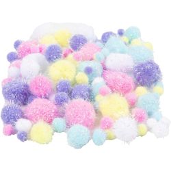 Pom pom, 15-40 mm, glitter, colori pastello, 62g/ 1 conf.