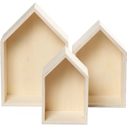 Scatole a forma di casa, houses, H: 20,3+25,3+31 cm, P: 10 cm, L: 13+16,2+20 cm, 3 pz/ 1 set
