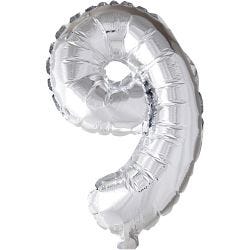 Palloncino alluminio, 9, H: 41 cm, argento, 1 pz