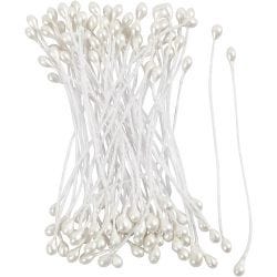 Stami di Fiori, L: 6,4 cm, diam 2 mm, bianco madreperlato, 100 pz/ 1 conf.