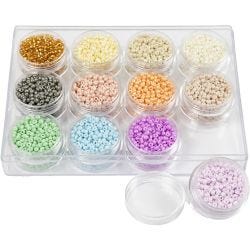 Perline Rocaille, diam 3 mm, misura 8/0, misura buco 0,6-1,0 mm, colori pastello, 12x17 g/ 1 conf.