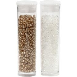 Perline Rocaille, diam 1,7 mm, misura 15/0, misura buco 0,5-0,8 mm, bianco, 2x7 g/ 1 conf.