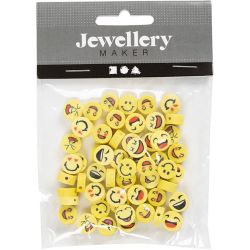 Perline con Figura, Emoji, diam 10 mm, misura buco 1,5 mm, 60 pz/ 1 conf.