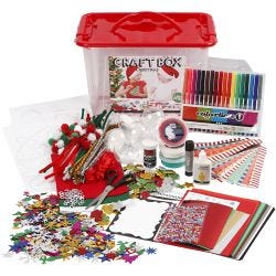 Materiale creativo e scatola a scomparti