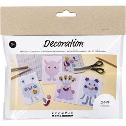 Kit Fai da te Mini Decorazioni, Collage di mostri, blu pastello, verde pastello, pastel pink, lilla pastello, 1 conf.