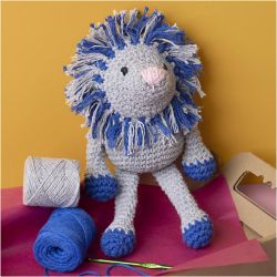 Kit Fai da te Amigurumi, Leone, blu navy, grigio chiaro, 1 conf.