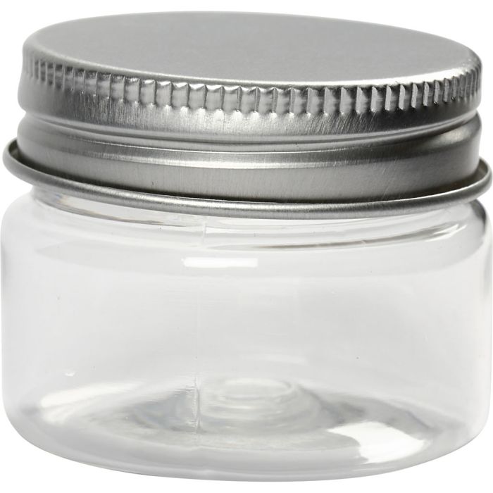 Vasetti di plastica con tappo a vite, H: 35 mm, diam 40 mm, 35 ml, 10 pz/ 1 conf.