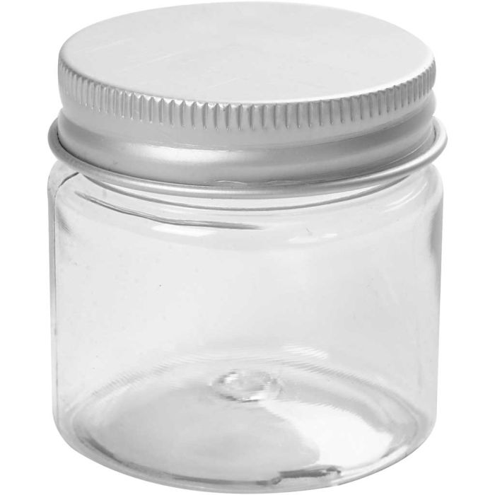Vasetti di plastica con tappo a vite, H: 45 mm, diam 44 mm, 50 ml, 10 pz/ 1 conf.