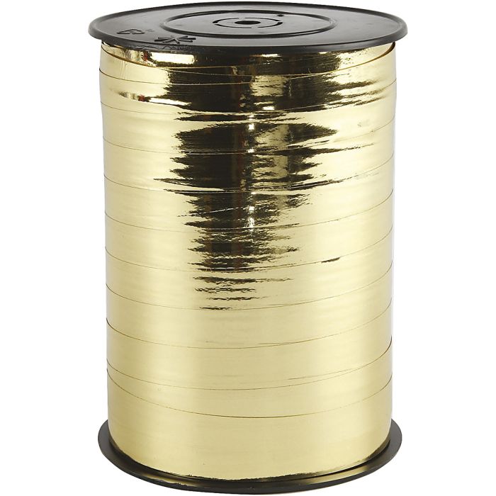 Nastro arricciabile, L: 10 mm, brillante,metallico, oro, 250 m/ 1 rot.