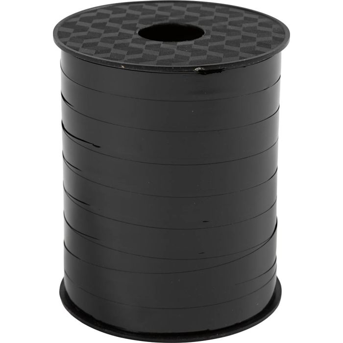 Nastro arricciabile, L: 10 mm, brillante,metallico, nero, 250 m/ 1 rot.
