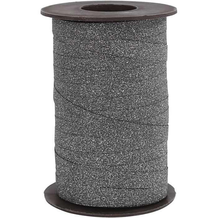 Nastro arricciabile, L: 10 mm, glitter, nero, 100 m/ 1 rot.