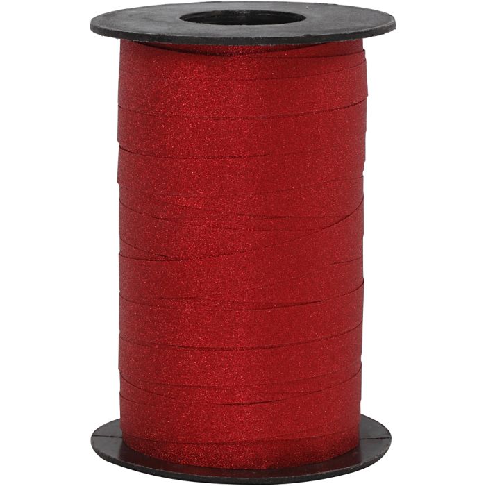 Nastro arricciabile, L: 10 mm, glitter, rosso, 100 m/ 1 rot.