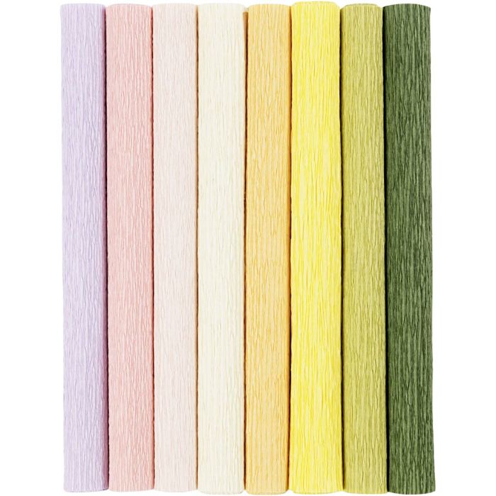 Carta Crespa, foglio 25x60 cm, Proporzione: 180%, 105 g, colori pastello, 8 fgl./ 1 conf.