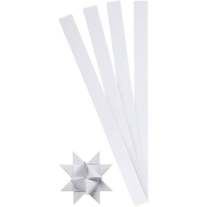 Scrisce di carta per stelle Froebel, L: 45 cm, diam 6,5 cm, L: 15 mm, bianco, 100 strisce/ 1 conf.