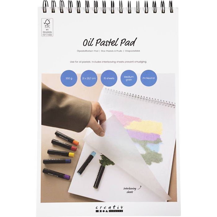 Blocco per pastelli a olio, A4, foglio 210x297 mm, 300 g, bianco, 15 fgl./ 1 pz