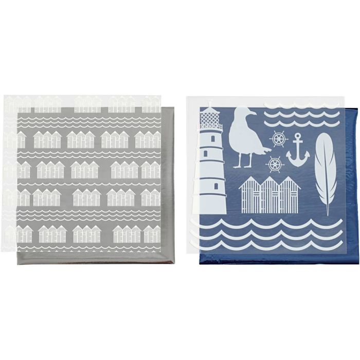 Deco Foil e fogli trasferibili, faro, foglio 15x15 cm, blu, argento, 2x2 fgl./ 1 conf.