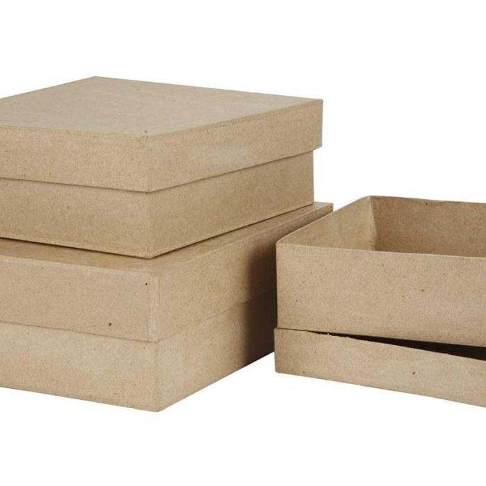 Scatole Quadrate, H: 5+6+7,5 cm, misura 16+18+20 cm, 3 pz/ 1 set