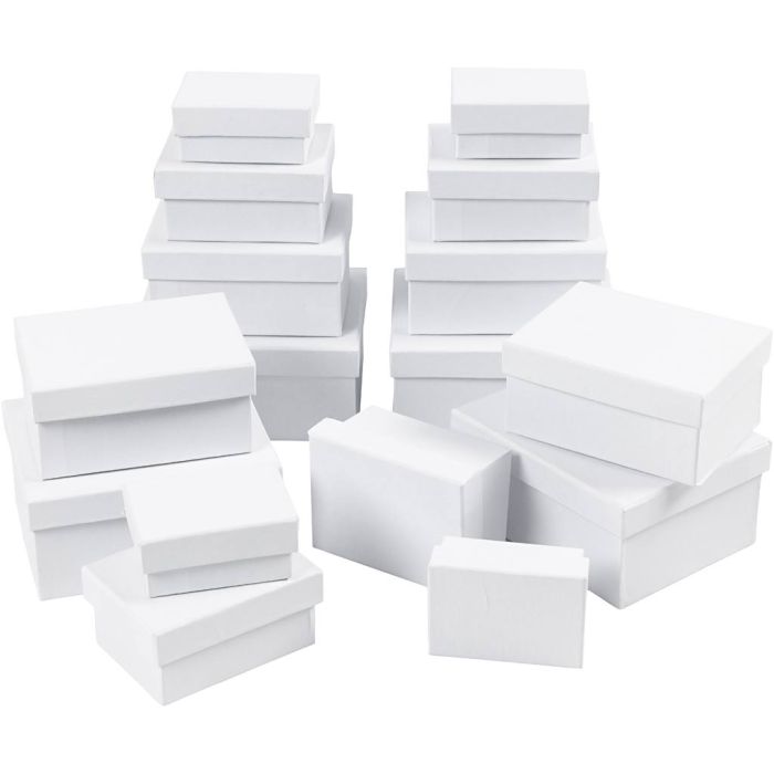 Scatole Rettangolari, H: 3,5+4,5+5,5+6,5 cm, misura 7,5x5 + 9,5x7 + 11,5x8,5 + 14x11 cm, 4x4 pz/ 1 conf.