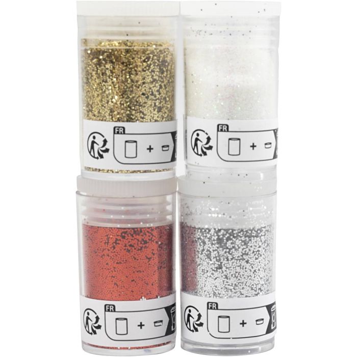 Glitter e Strass, oro, rosso, argento, bianco, 4x5 g/ 1 conf.