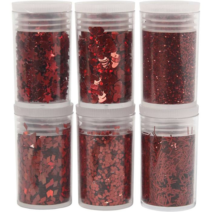 Glitter e paillettes biodegradabili, rosso, 6x7 ml/ 1 conf.