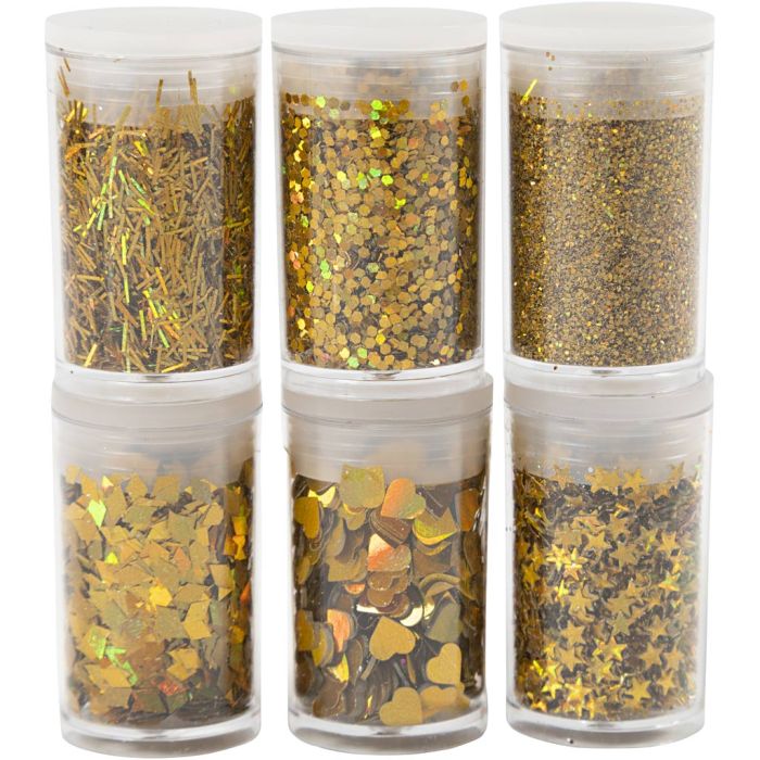 Glitter e paillettes biodegradabili, oro, 6x7 ml/ 1 conf.
