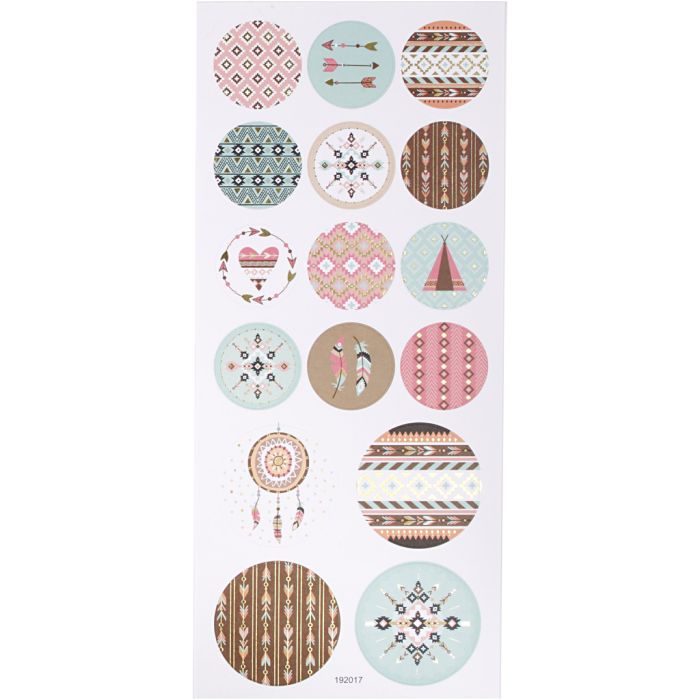 Stickers pastelli, indiani, L: 30+40 mm, foglio 10x23 cm, ca. 16 pz, 1 fgl.