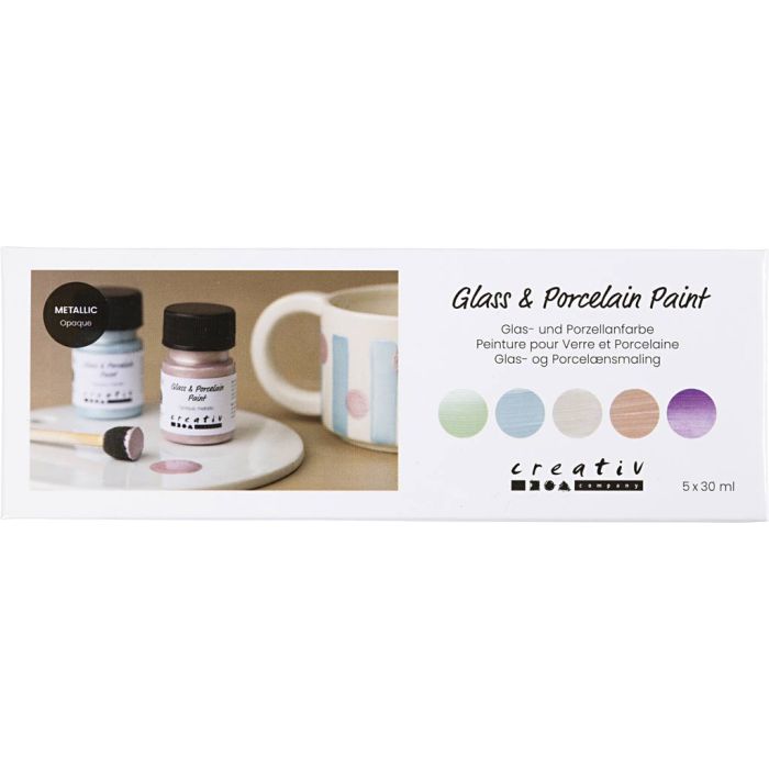 Vernice per vetro e porcellana, metallico, opaca, colori pastello, 5x30 ml/ 1 conf.