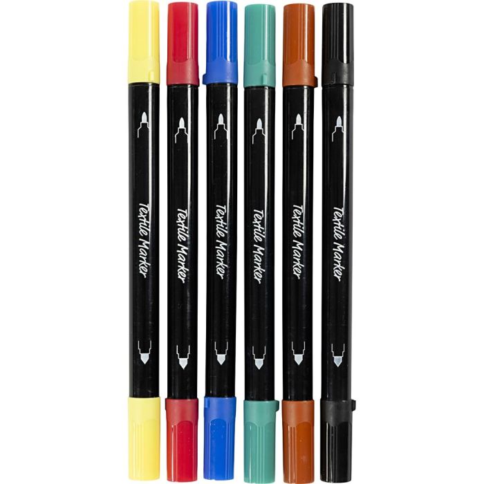 Pennarelli per tessuti, ampiezza tratto 2,3+3,6 mm, colori standard, 6 pz/ 1 conf.