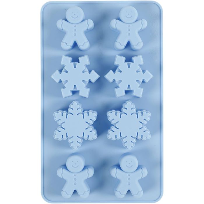 Stampo in silicone, cristalli di ghiaccio e omino di pan di zenzero, H: 2,5 cm, L: 3 cm, L: 4,5 cm, 12,5 ml, 1 pz