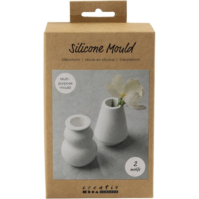 Stampo in silicone, Vaso e portacandele, H: 7,5 cm, diam 5,5 cm, trasparente opaco, 2 pz/ 1 conf.