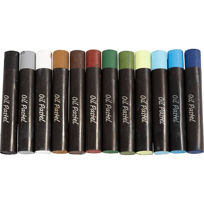 Pastelli a olio, L: 7 cm, spess. 11 mm, Colori naturali, 12 pz/ 1 conf.