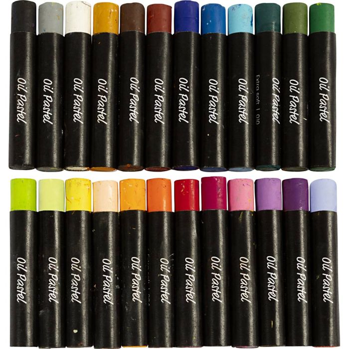 Pastelli a olio, L: 7 cm, spess. 11 mm, colori pastello, 24 pz/ 1 conf.