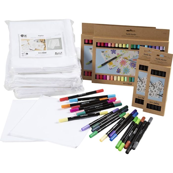 Kit fai da te gruppo dipingi la tua tovaglietta, misura 42x42 cm, ampiezza tratto 2,3+3,6 mm, colori asst., 60 pz/ 1 conf.