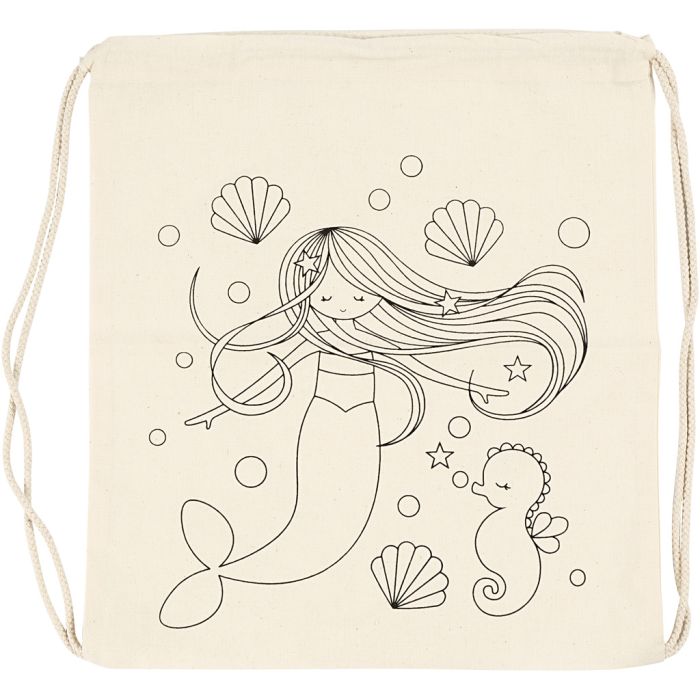 Borsa con chiusura a cordoncino, sirene, misura 37x41 cm, 110 g, natural chiaro, 1 pz