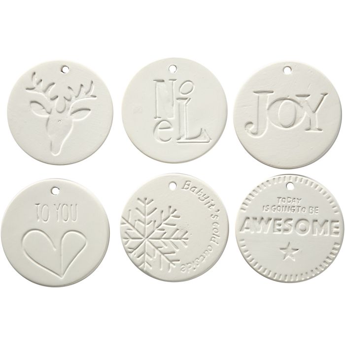 Decorazioni pendenti, misura 7x7 cm, spess. 0,6 cm, bianco, 24 pz/ 1 conf.