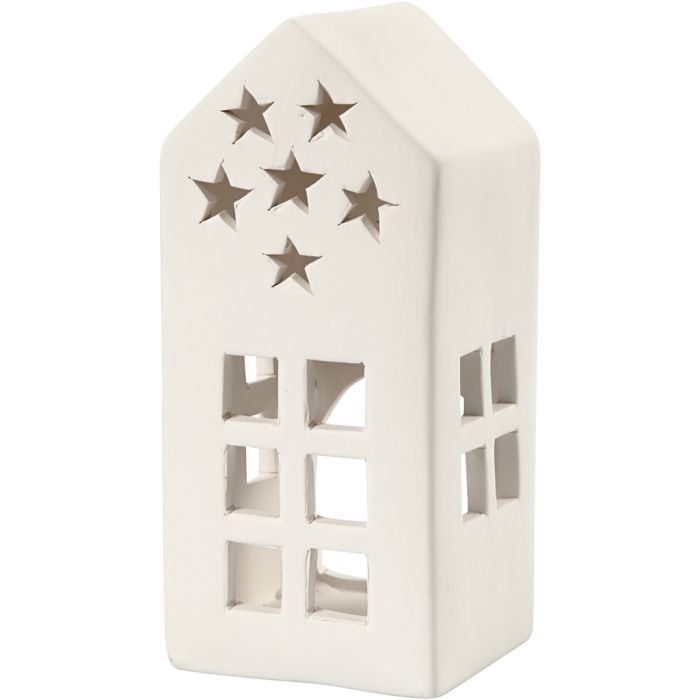Porta tealight, Casetta, H: 16 cm, misura 7x7 cm, bianco, 8 pz/ 1 conf.