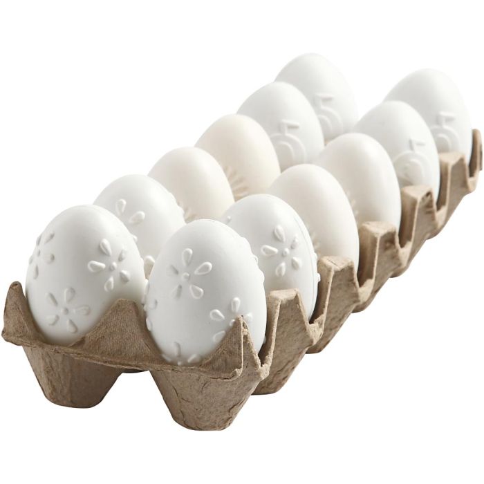 Uovo, rilievo, H: 6 cm, bianco, 12 pz/ 1 conf.