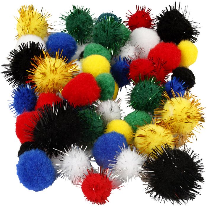 Pompon, diam 15+20 mm, colori asst., 48 pz/ 1 conf.