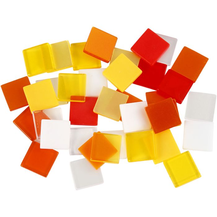 Mini mosaico, misura 10x10 mm, spess. 2 mm, armonia rosso/arancio, 25 g/ 1 conf.