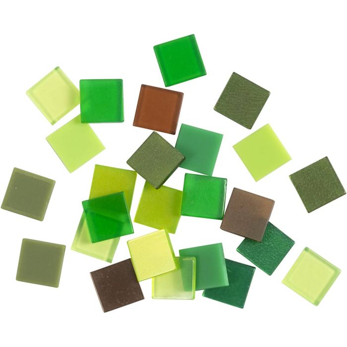 Mini mosaico, misura 10x10 mm, spess. 2 mm, verde glitter, 25 g/ 1 conf.