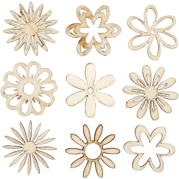 Decorazioni in legno, fiori, misura 28 mm, 45 pz/ 1 conf.