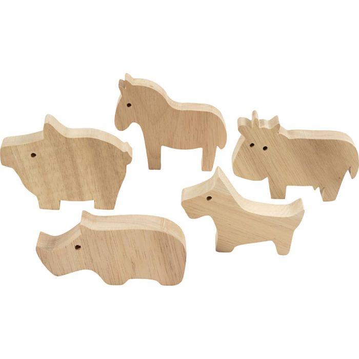 Animali in legno, Fattoria, H: 4,5-8,7 cm, spess. 2 cm, 10 pz/ 1 conf.